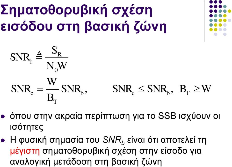 ισχύουν οι ισότητες Η φυσική σημασία του SNR b είναι ότι αποτελεί τη
