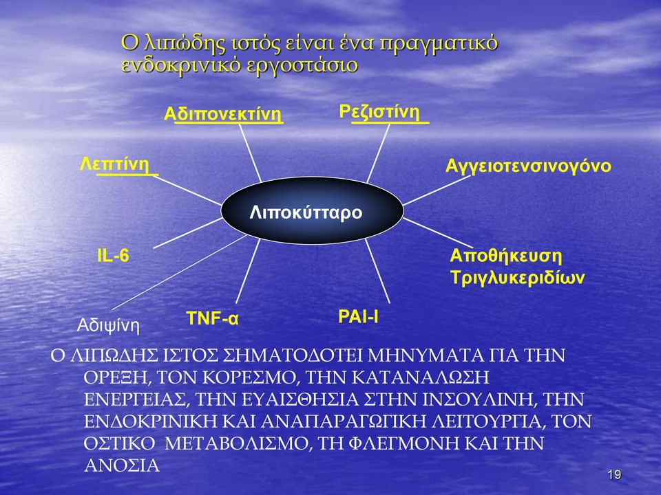Αδιψίνη TNF-α PAI-I Ο ΛΙΠΩΔΗΣ ΙΣΤΟΣ ΣΗΜΑΤΟΔΟΤΕΙ ΜΗΝΥΜΑΤΑ ΓΙΑ ΤΗΝ ΟΡΕΞΗ, ΤΟΝ ΚΟΡΕΣΜΟ, ΤΗΝ