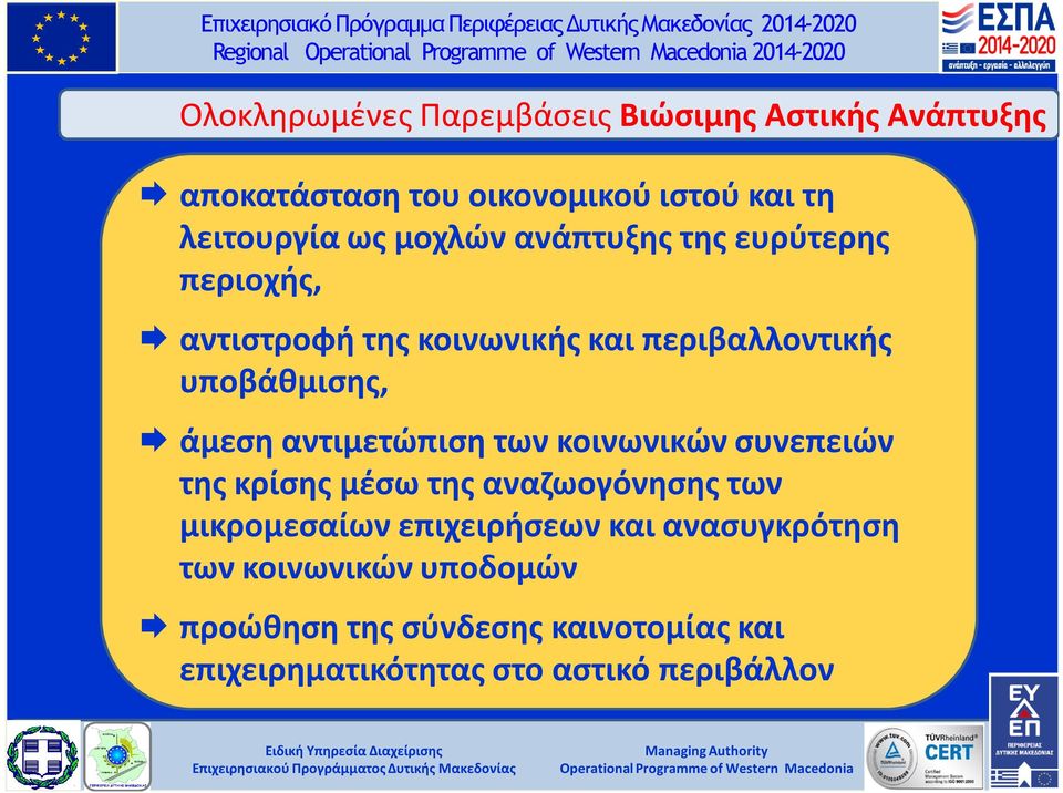 άμεση αντιμετώπιση των κοινωνικών συνεπειών της κρίσης μέσω της αναζωογόνησης των μικρομεσαίων επιχειρήσεων και