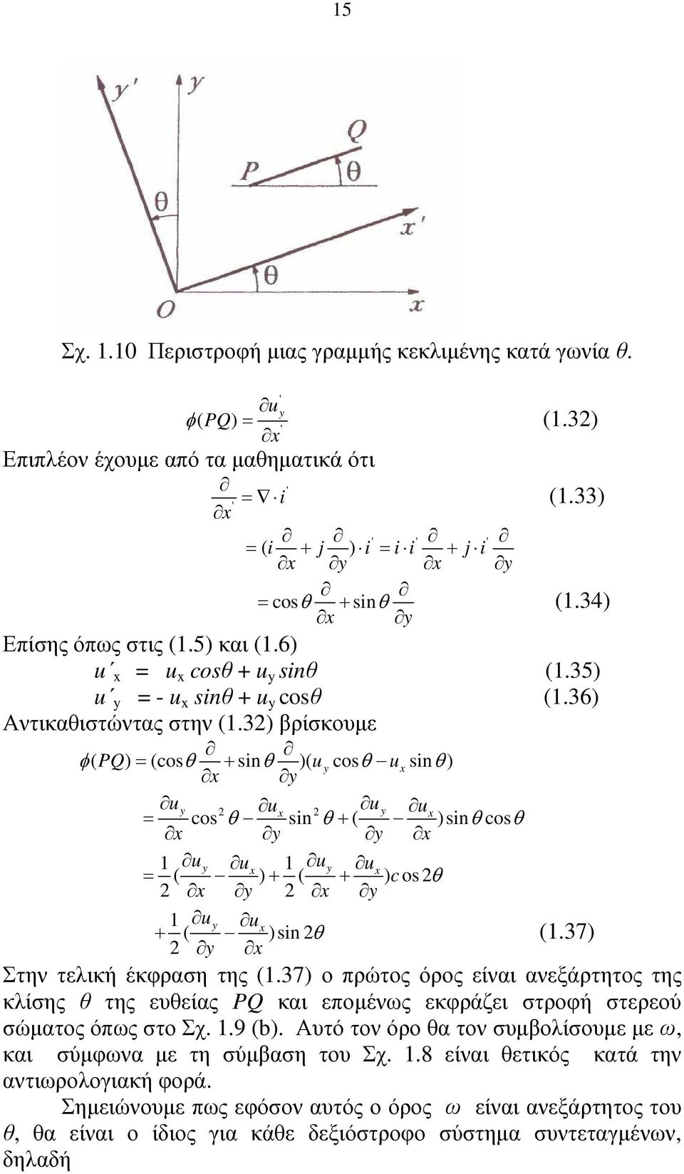 3) βρίκουµε φ ( PQ) (cos θ sin )( uy cos ux sin ) x θ = + y θ θ uy u u x y ux = cos θ sin θ+ ( )sinθ cosθ x y y x 1 uy u 1 u x y ux = ( ) + ( + ) c os θ x y x y 1 u ( y ux + )sin θ y x (1.