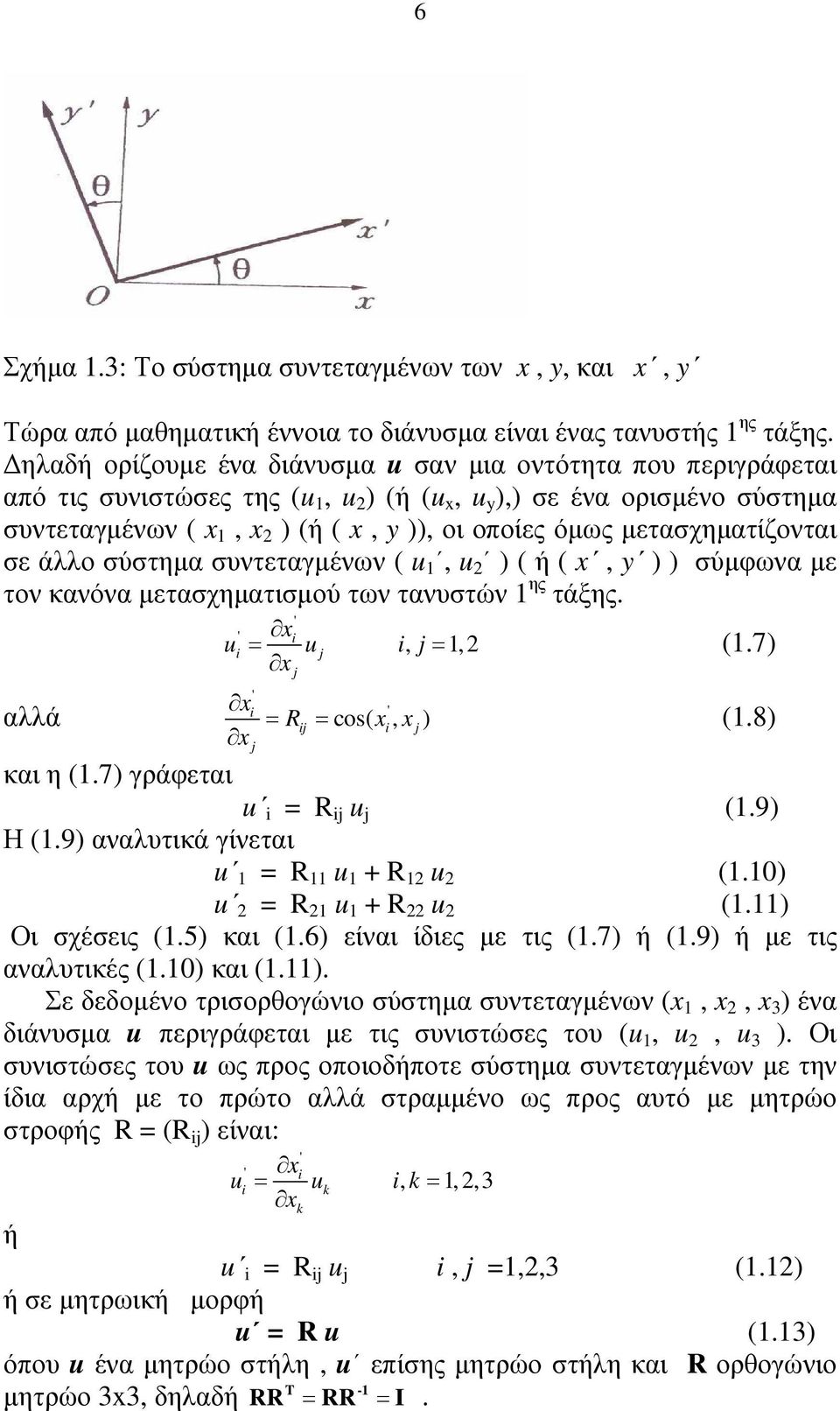 ε άλλο ύτηµα υντεταγµένων ( u 1, u ) ( ή ( x, y ) ) ύµφωνα µε τον κανόνα µεταχηµατιµού των τανυτών 1 ης τάξης. αλλά ' ' xi ui = u j, 1, x x x ' i j j ' ij cos( xi, x j ) = R = i j= (1.7) (1.