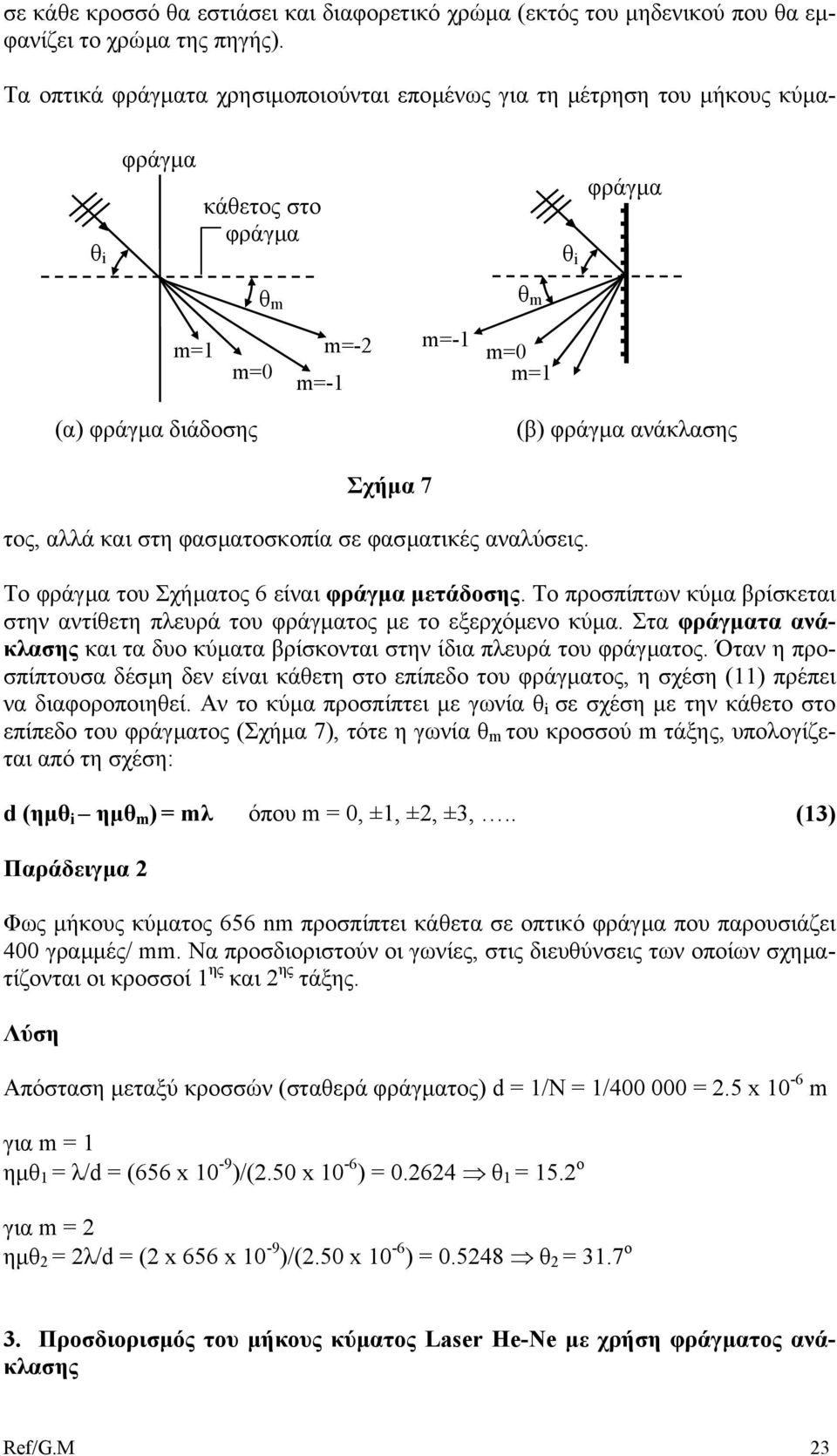 στη φασµατοσκοπία σε φασµατικές αναλύσεις. Το φράγµα του Σχήµατος 6 είναι φράγµα µετάδοσης. Το προσπίπτων κύµα βρίσκεται στην αντίθετη πλευρά του φράγµατος µε το εξερχόµενο κύµα.