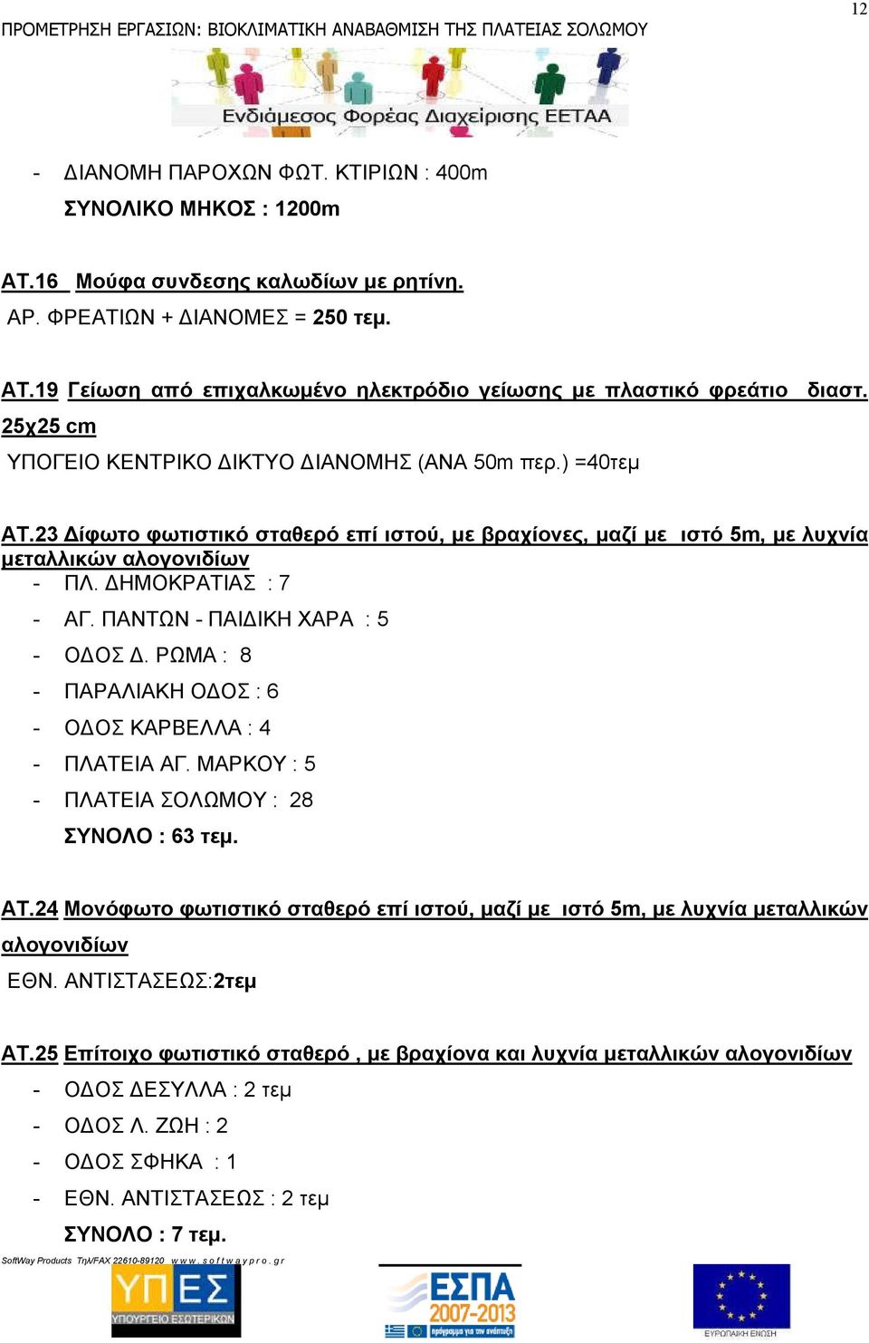 23 ίφωτο φωτιστικό σταθερό επί ιστού, µε βραχίονες, µαζί µε ιστό 5m, µε λυχνία µεταλλικών αλογονιδίων - ΠΛ. ΗΜΟΚΡΙΑΣ : 7 - ΑΓ. ΠΑΝΤΩΝ - ΠΑΙ ΙΚΗ ΧΑΡΑ : 5 - Ο ΟΣ.