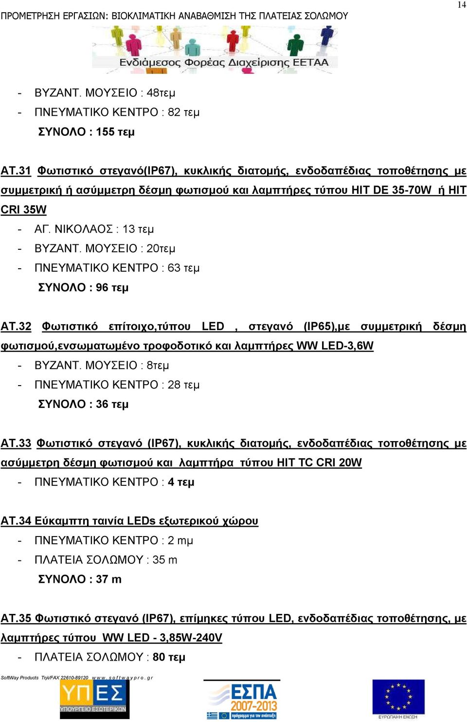 ΜΟΥΣΕΙΟ : 20τεµ - ΠΝΕΥΜΙΚΟ ΚΕΝΤΡΟ : 63 τεµ ΣΥΝΟΛΟ : 96 τεµ AT.32 Φωτιστικό επίτοιχο,τύπου LED, στεγανό (IP65),µε συµµετρική δέσµη φωτισµού,ενσωµατωµένο τροφοδοτικό και λαµπτήρες WW LED-3,6W - ΒΥΖΑΝΤ.