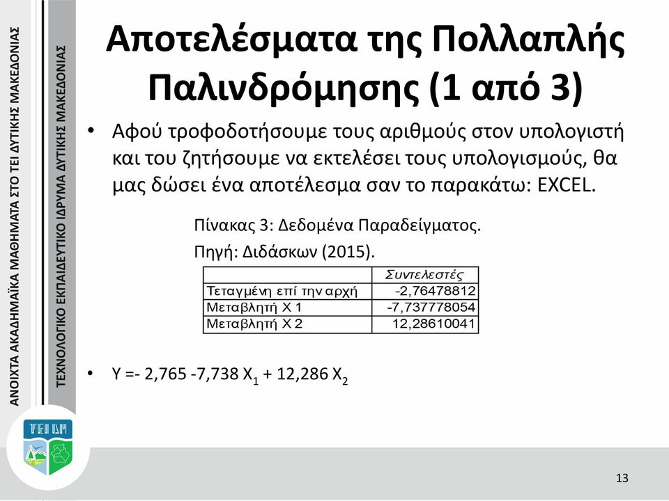 υπολογισμούς, θα μας δώσει ένα αποτέλεσμα σαν το παρακάτω: EXCEL.