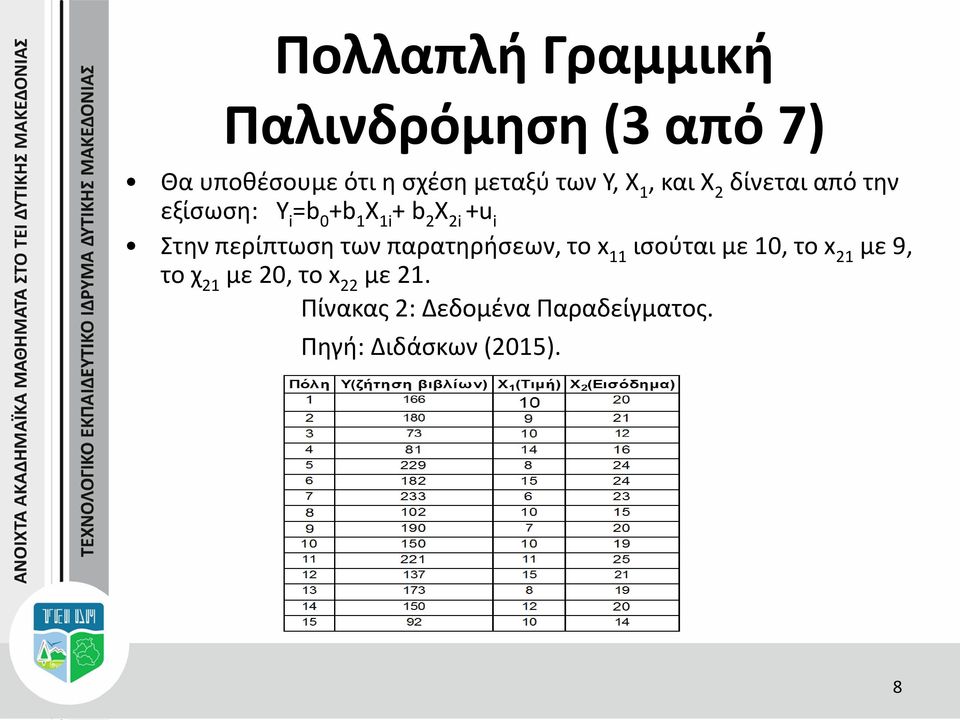 Στην περίπτωση των παρατηρήσεων, το x 11 ισούται με 10, το x 21 με 9, το χ 21