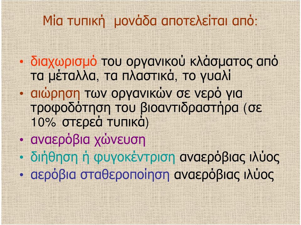 τροφοδότηση η του βιοαντιδραστήρα (σε 10% στερεά τυπικά) αναερόβια