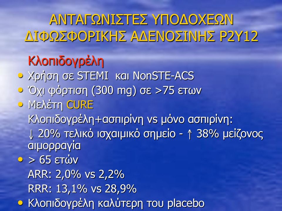 Κλοπιδογρέλη+ασπιρίνη vs µόνο ασπιρίνη: 20% τελικό ισχαιµικό σηµείο - 38%