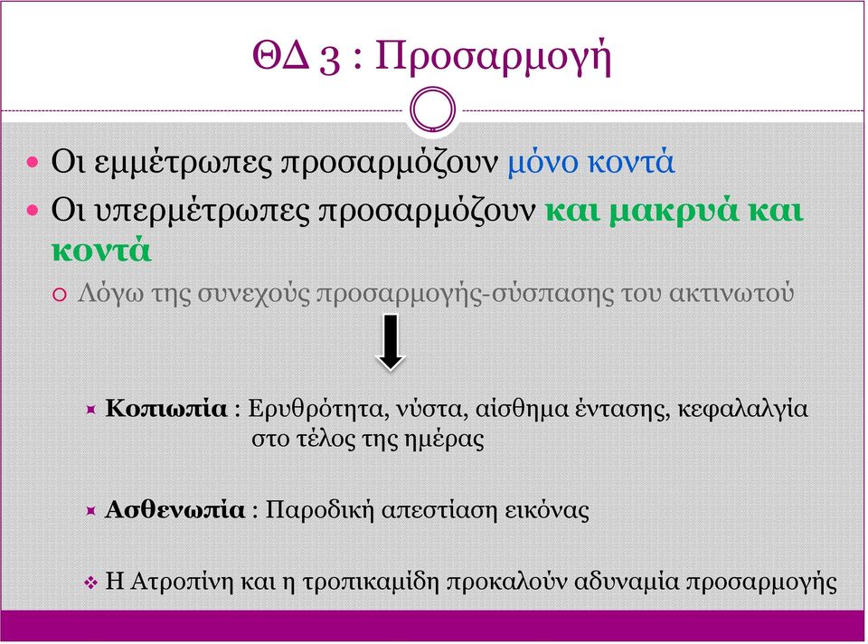 ακτινωτού Κοπιωπία : Ερυθρότητα, νύστα, αίσθημα έντασης, κεφαλαλγία στο τέλος της