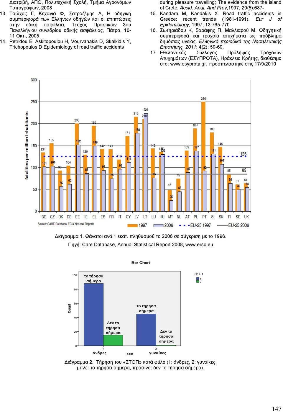 , 2005 14. Petridou E, Askitopoulou H, Vourvahakis D, Skalkidis Y, Trichopoulos D Epidemiology of road traffic accidents during pleasure travelling; The evidence from the island of Crete. Accid. Anal.