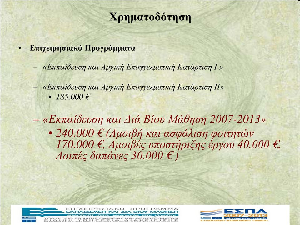 ΙΙ» 185.000 «Εκπαίδευση και Διά Βίου Μάθηση 2007-2013» 240.