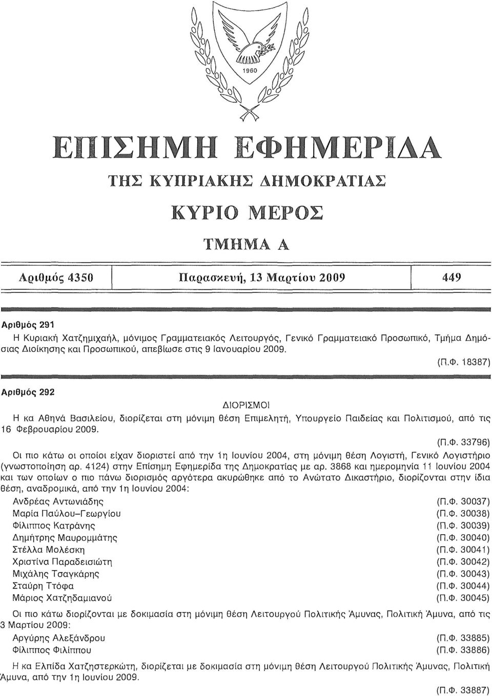 137) Αριθμός 22 ΔΙΟΡΙΣΜΟΙ Η κα Αθηνά Βασιλείου, διορίζεται στη μόνιμη θέση Επιμελητή, Υπουργείο Παιδείας και Πολιτισμού, από τις 16 Φε