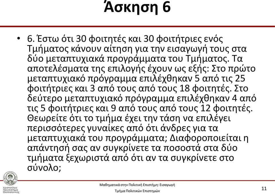 Στο δεύτερο μεταπτυχιακό πρόγραμμα επιλέχθηκαν 4 από τις 5 φοιτήτριες και 9 από τους από τους 12 φοιτητές.