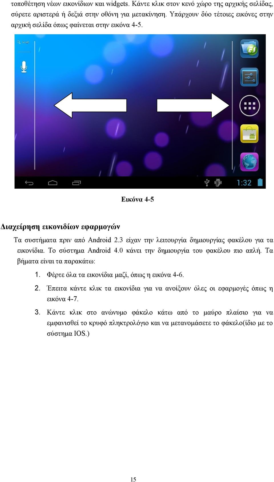 3 είχαν την λειτουργία δημιουργίας φακέλου για τα εικονίδια. Το σύστημα Android 4.0 κάνει την δημιουργία του φακέλου πιο απλή. Τα βήματα είναι τα παρακάτω: 1.