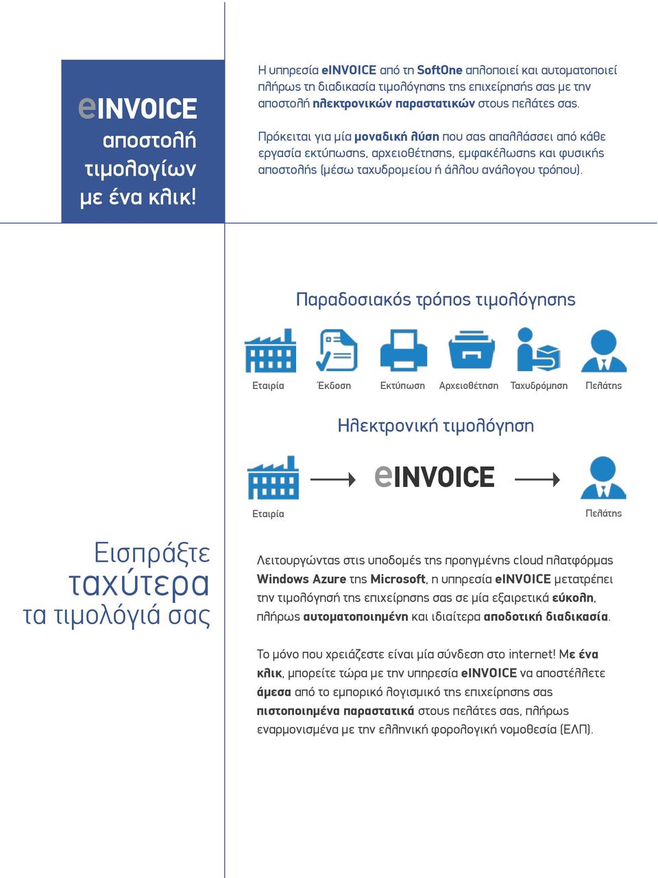 Πρόκειται για µία µοναδική λύση που σας απαλλάσσει από κάθε εργασία εκτύπωσης, αρχειοθέτησης, εµφακέλωσης και φυσικής αποστολής (µέσω ταχυδροµείου ή άλλου ανάλογου τρόπου).