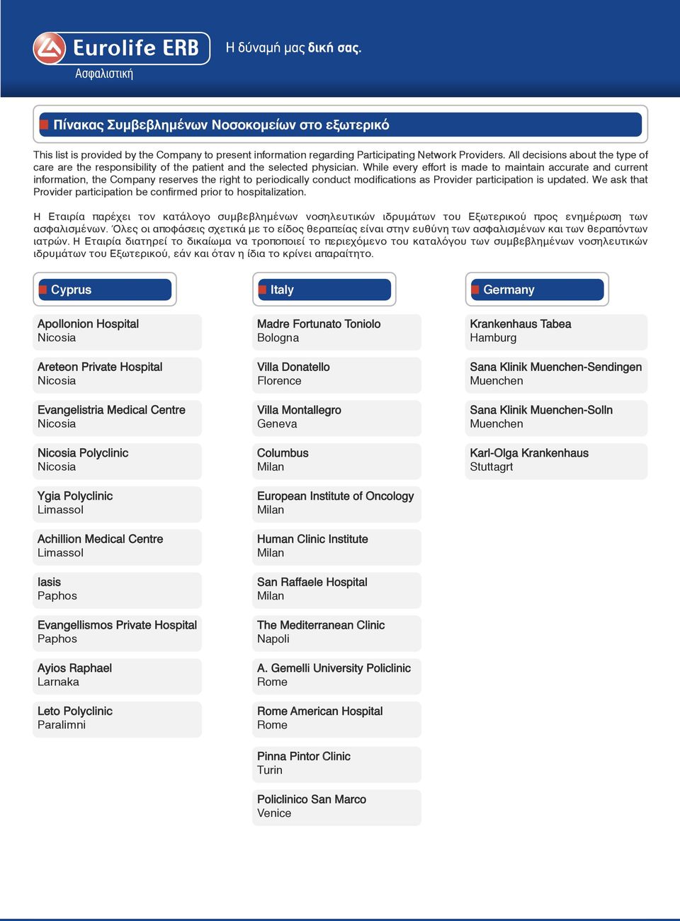 While every effort is made to maintain accurate and current information, the Company reserves the right to periodically conduct modifications as Provider participation is updated.