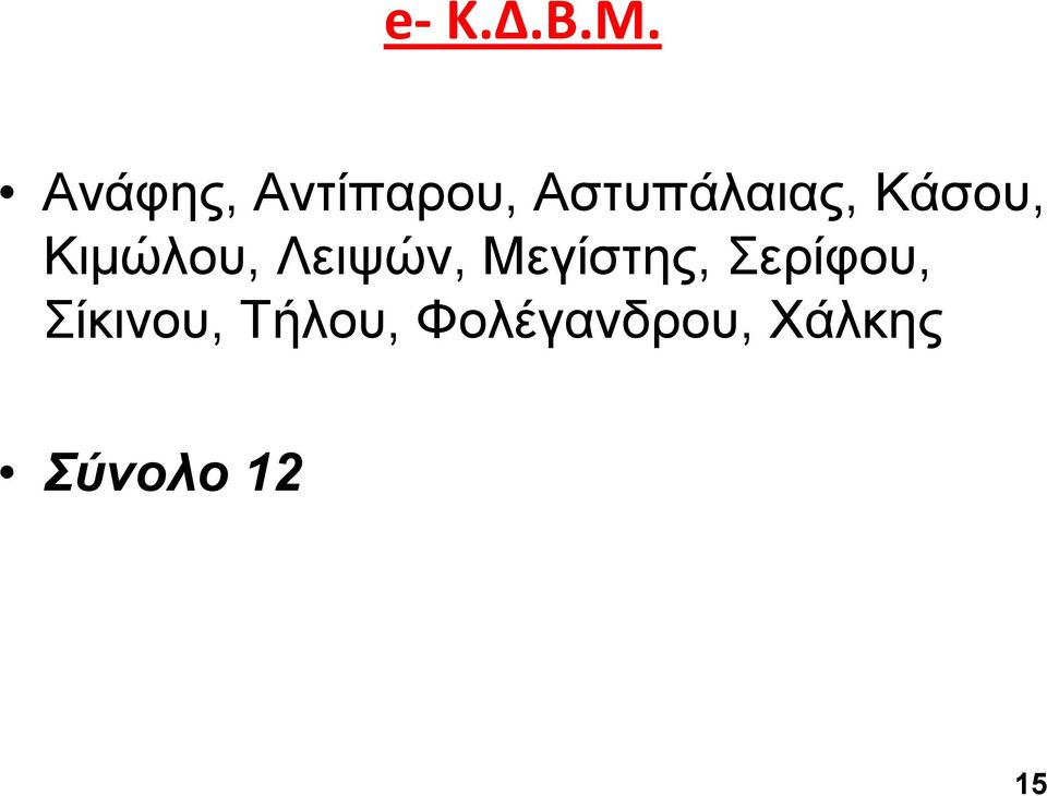 Κάσου, Κιμώλου, Λειψών, Μεγίστης,