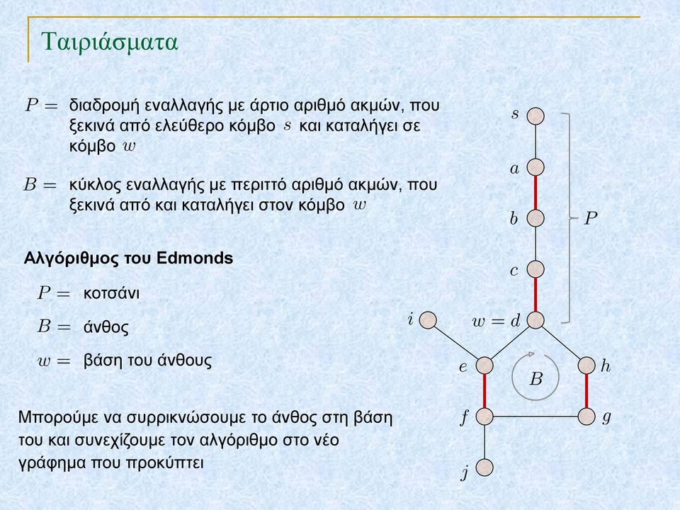 καταλήγει στον κόμβο Αλγόριθμος του Edmonds κοτσάνι άνθος βάση του άνθους Μπορούμε να