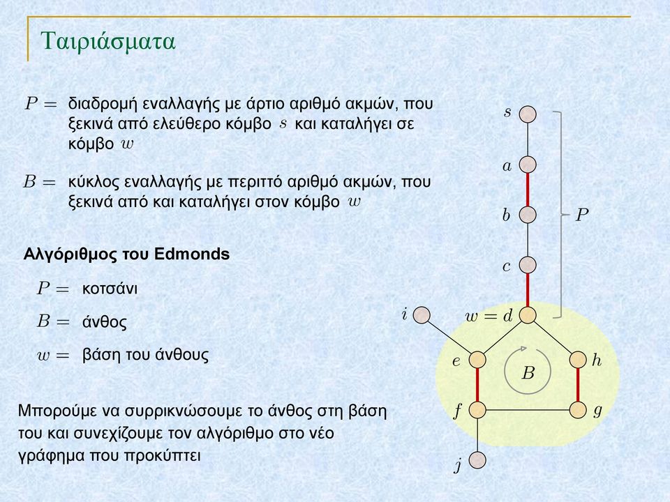 καταλήγει στον κόμβο Αλγόριθμος του Edmonds κοτσάνι άνθος βάση του άνθους Μπορούμε να