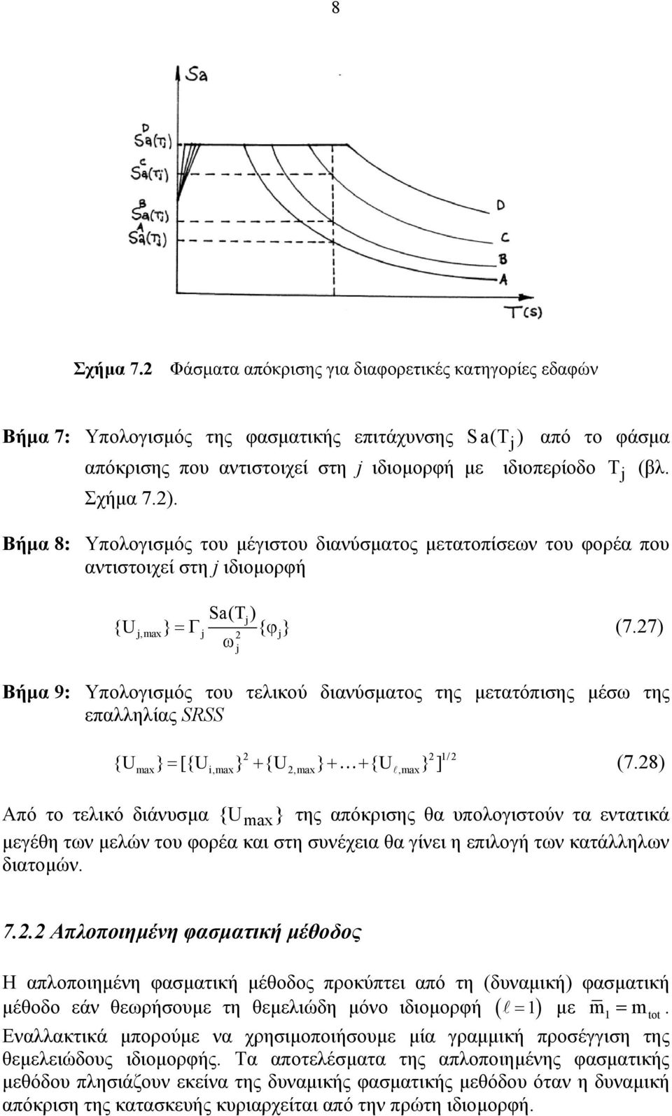 7) Βήµα 9: Υπολογισµός του τελικού διανύσµατος της µετατόπισης µέσω της επαλληλίας SRSS {U } = [{U } + {U } + + {U } ] (7.