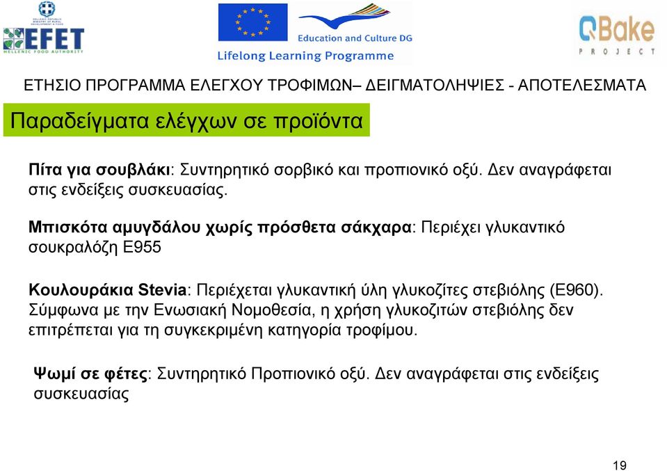 Μπισκότα αμυγδάλου χωρίς πρόσθετα σάκχαρα: Περιέχει γλυκαντικό σουκραλόζη Ε955 Κουλουράκια Stevia: Περιέχεται γλυκαντική ύλη γλυκοζίτες