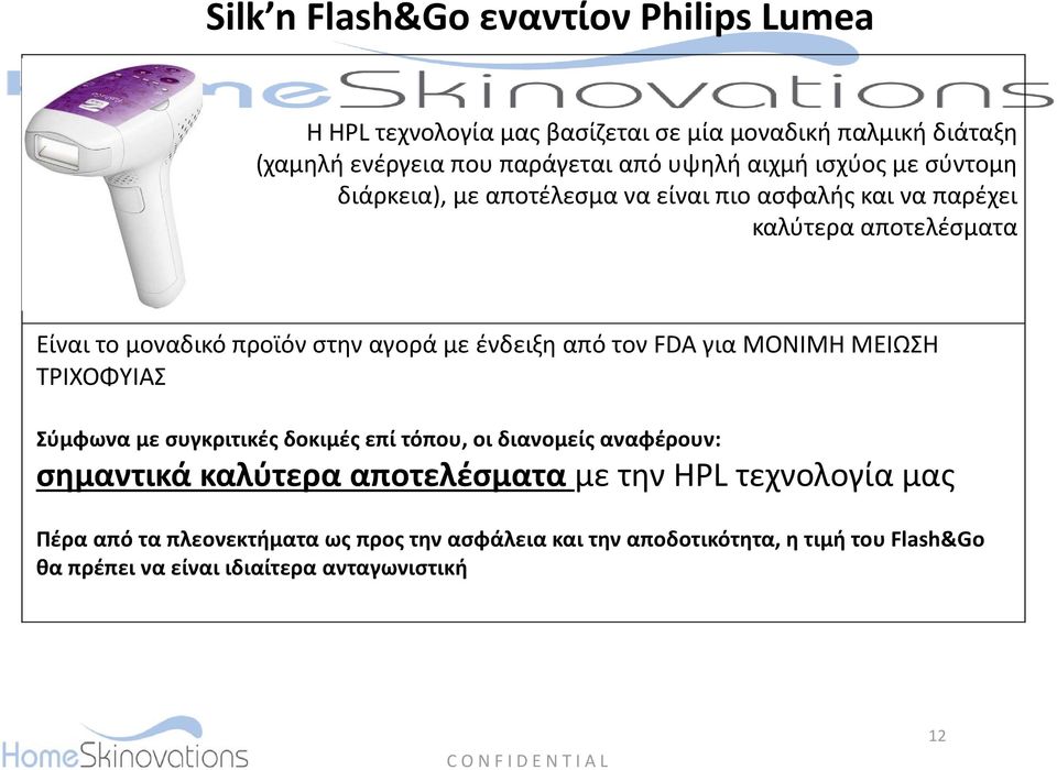 για ΜΟΝΙΜΗ ΜΕΙΩΣΗ ΤΡΙΧΟΦΥΙΑΣ Σύμφωνα με συγκριτικές δοκιμές επί τόπου, οι διανομείς αναφέρουν: σημαντικά καλύτερα αποτελέσματα με την HPL τεχνολογία μας