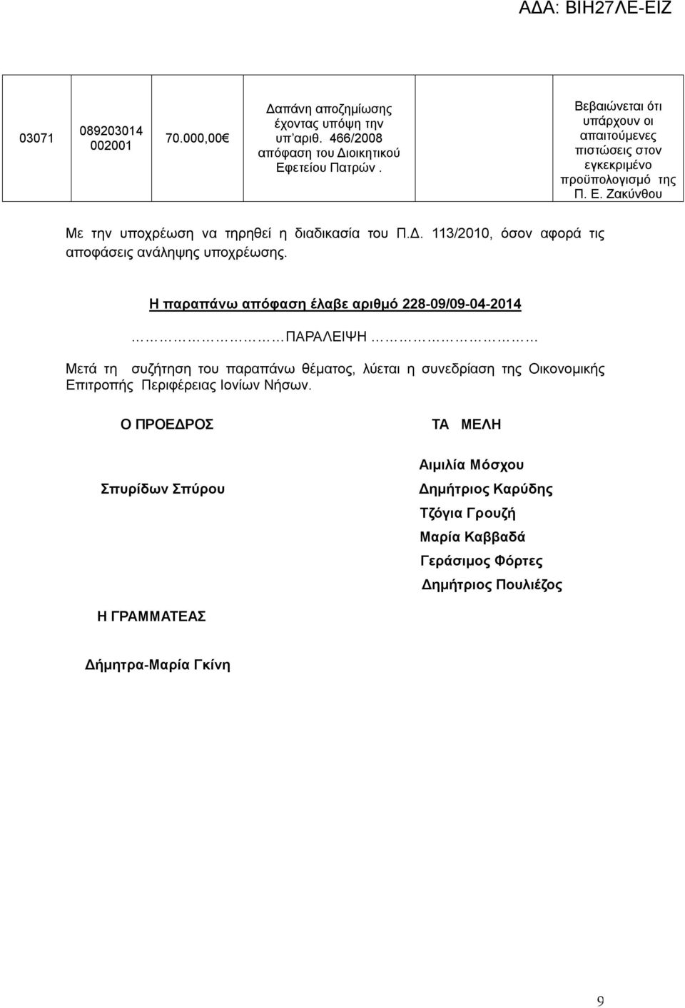3/200, όσον αφορά τις αποφάσεις ανάληψης υποχρέωσης.