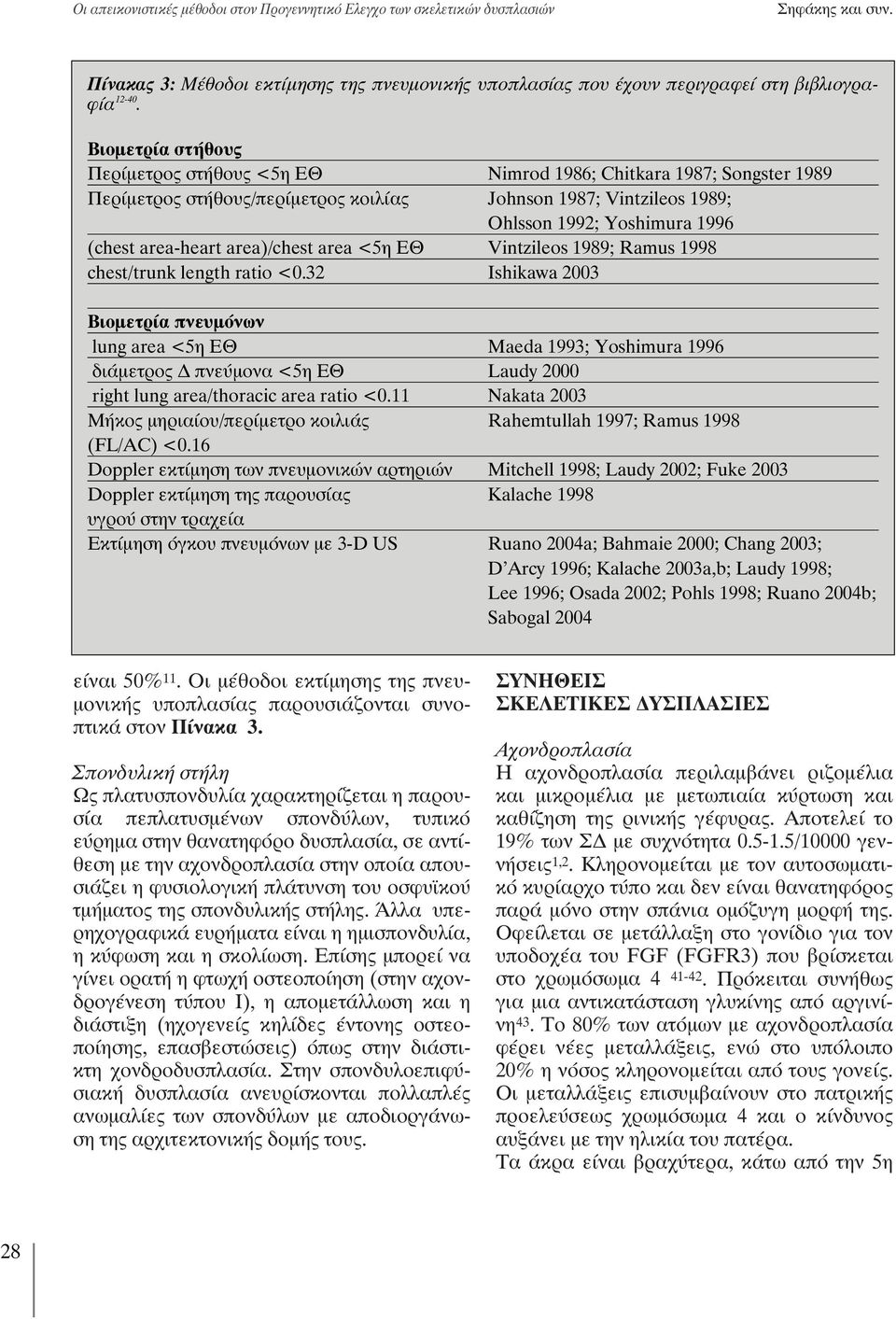 area-heart area)/chest area <5η ΕΘ Vintzileos 1989; Ramus 1998 chest/trunk length ratio <0.