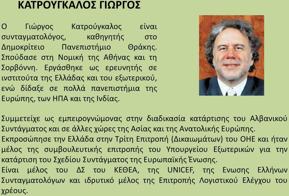 Συμμετείχε ως εμπειρογνώμονας στην διαδικασία κατάρτισης του Αλβανικού Συντάγματος και σε άλλες χώρες της Ασίας και της Ανατολικής Ευρώπης.
