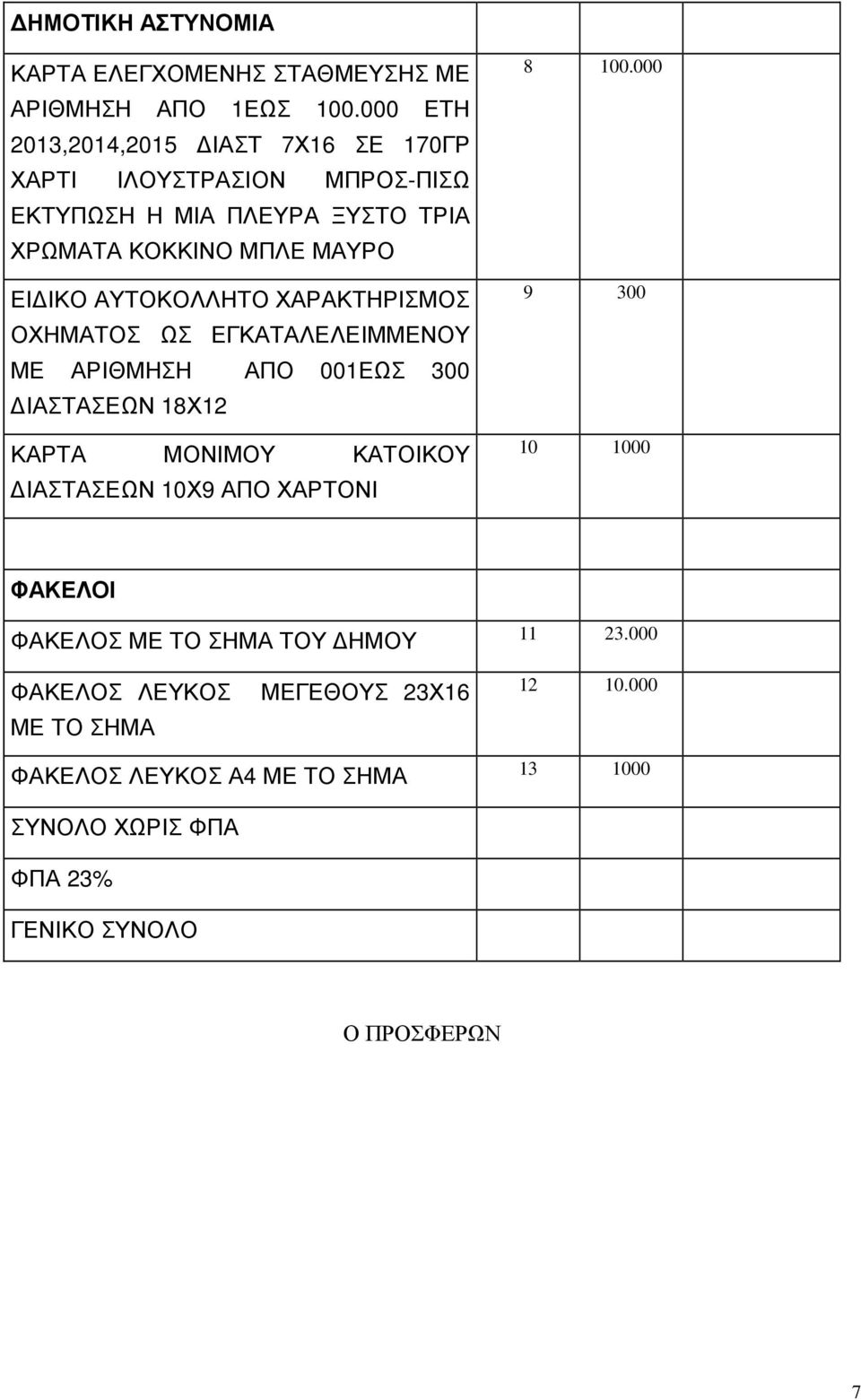 ΑΥΤΟΚΟΛΛΗΤΟ ΧΑΡΑΚΤΗΡΙΣΜΟΣ ΟΧΗΜΑΤΟΣ ΩΣ ΕΓΚΑΤΑΛΕΛΕΙΜΜΕΝΟΥ ΜΕ ΑΡΙΘΜΗΣΗ ΑΠΟ 001ΕΩΣ 300 ΙΑΣΤΑΣΕΩΝ 18Χ12 ΚΑΡΤΑ ΜΟΝΙΜΟΥ ΚΑΤΟΙΚΟΥ ΙΑΣΤΑΣΕΩΝ 10Χ9 ΑΠΟ