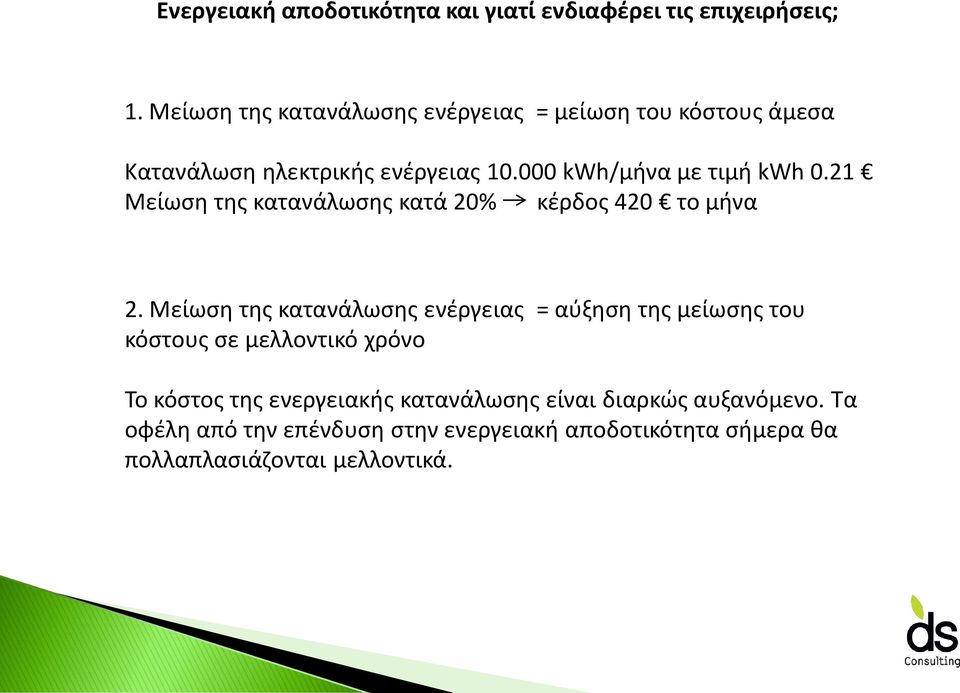 21 Μείωση της κατανάλωσης κατά 20% κέρδος 420 το μήνα 2.