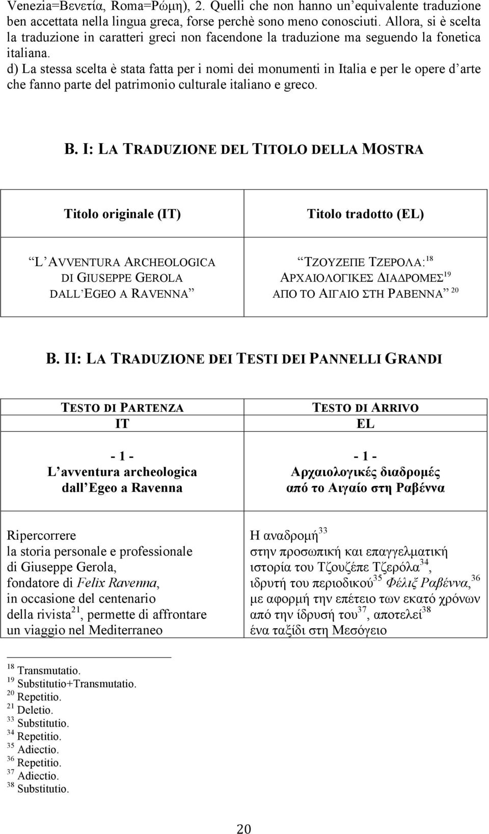 d) La stessa scelta è stata fatta per i nomi dei monumenti in Italia e per le opere d arte che fanno parte del patrimonio culturale italiano e greco. B.