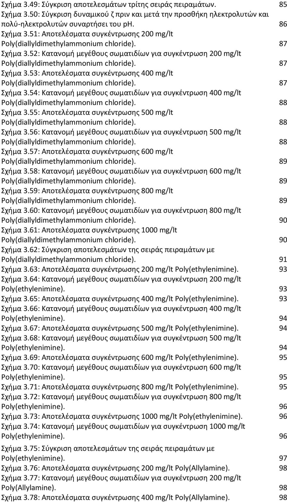 87 Σχήμα 3.53: Αποτελέσματα συγκέντρωσης 400 mg/lt Poly(diallyldimethylammonium chloride). 87 Σχήμα 3.54: Κατανομή μεγέθους σωματιδίων για συγκέντρωση 400 mg/lt Poly(diallyldimethylammonium chloride).