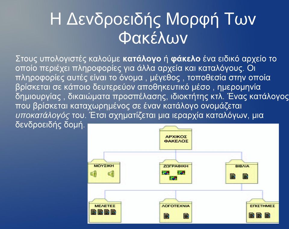 Οι πληροφορίες αυτές είναι το όνομα, μέγεθος, τοποθεσία στην οποία βρίσκεται σε κάποιο δευτερεύον αποθηκευτικό μέσο,