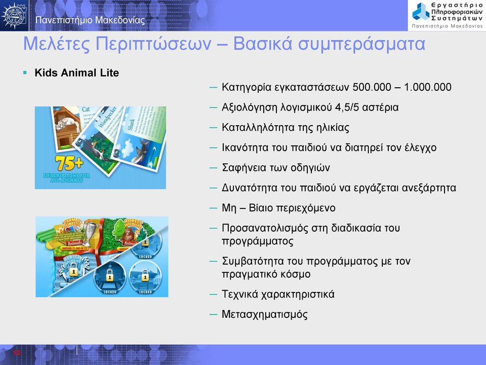 000 Αξιολόγηση λογισμικού 4,5/5 αστέρια Καταλληλότητα της ηλικίας Ικανότητα του παιδιού να διατηρεί τον