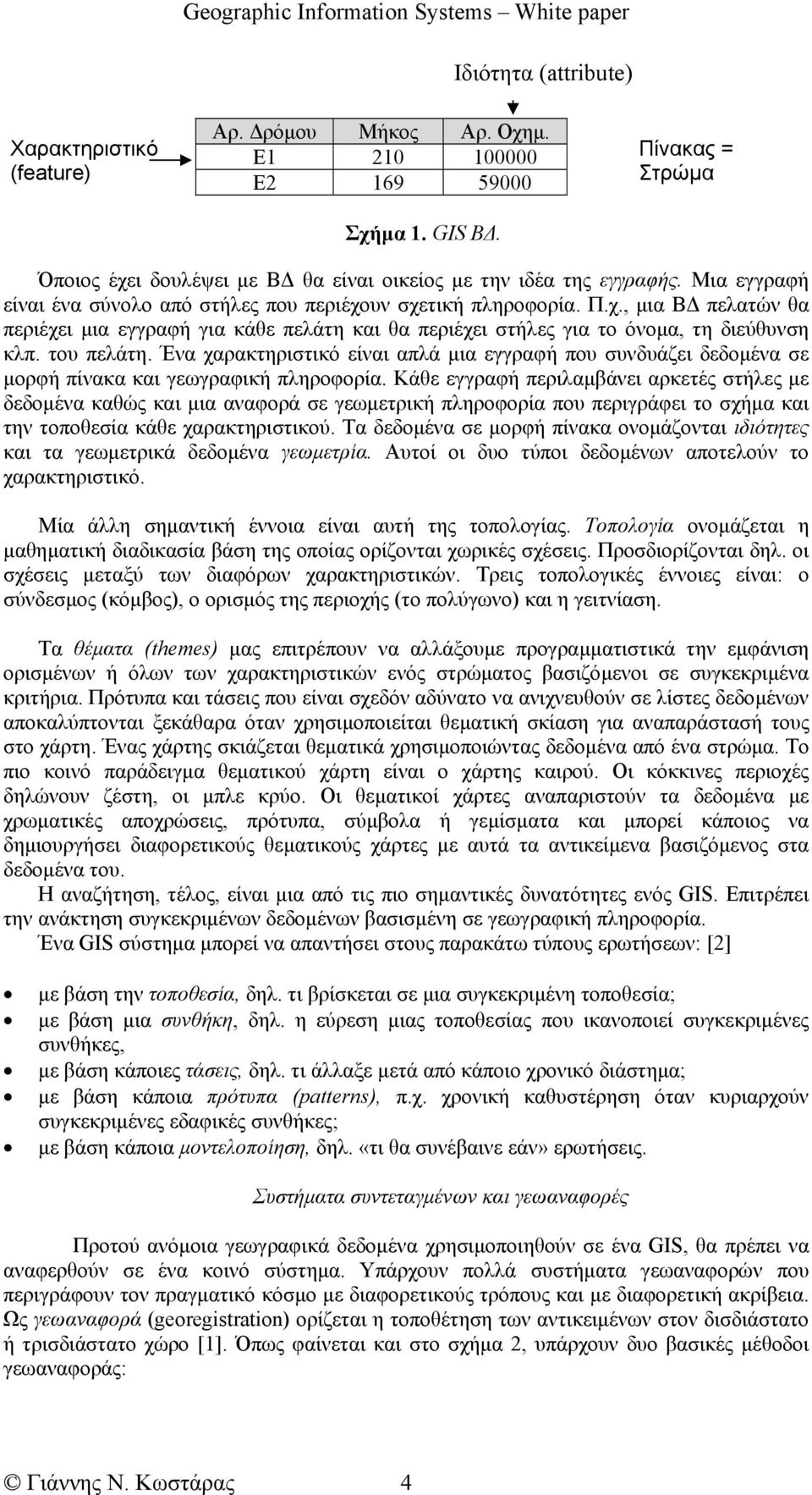 Ένα χαρακτηριστικό είναι απλά µια εγγραφή που συνδυάζει δεδοµένα σε µορφή πίνακα και γεωγραφική πληροφορία.