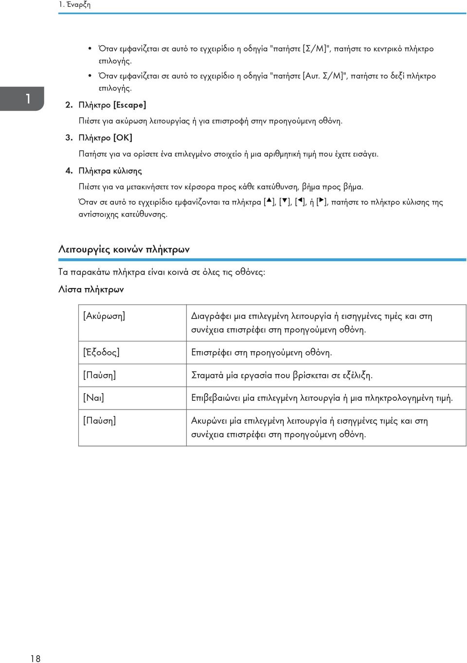 Πλήκτρο [OK] Πατήστε για να ορίσετε ένα επιλεγμένο στοιχείο ή μια αριθμητική τιμή που έχετε εισάγει. 4. Πλήκτρα κύλισης Πιέστε για να μετακινήσετε τον κέρσορα προς κάθε κατεύθυνση, βήμα προς βήμα.