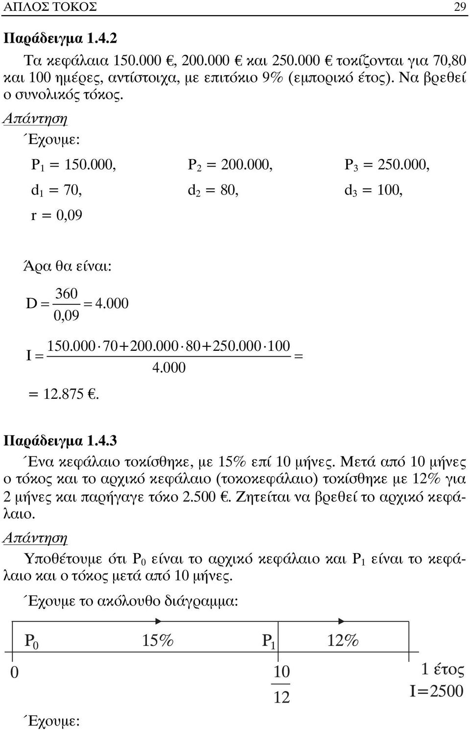 000 = 12.875. Παράδειγµα 1.4.3 Ένα κεφάλαιο τοκίσθηκε, µε 15% επί 10 µήνες.