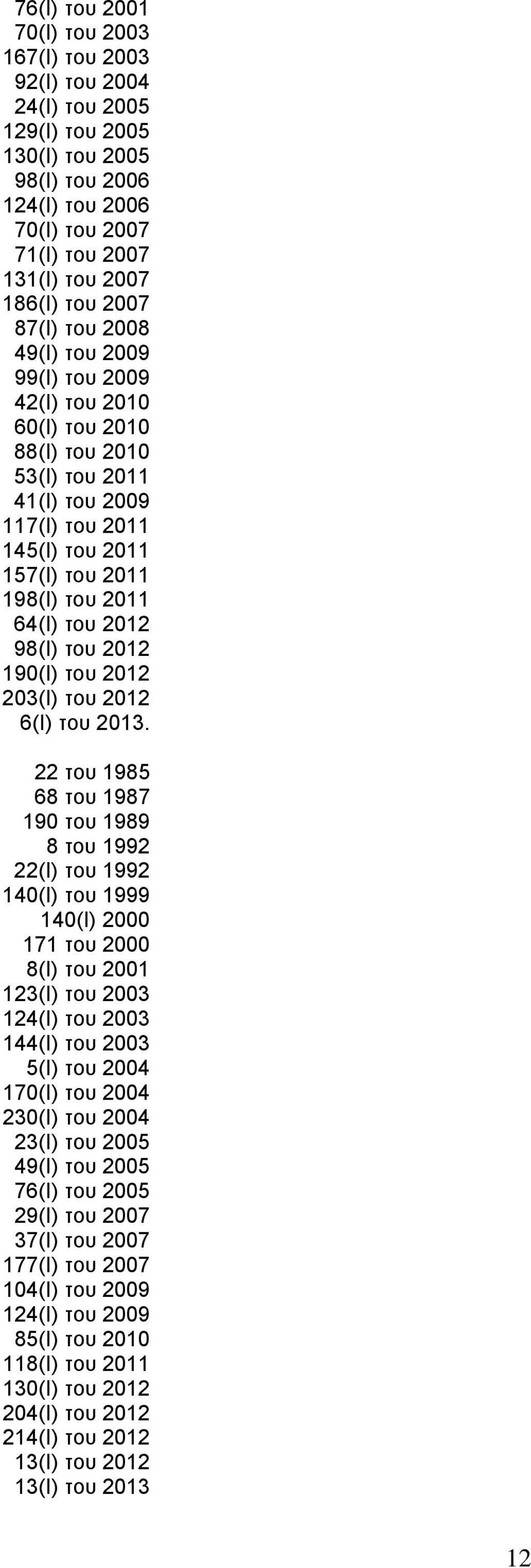 2012 98(Ι) του 2012 190(Ι) του 2012 203(Ι) του 2012 6(Ι) του 2013.