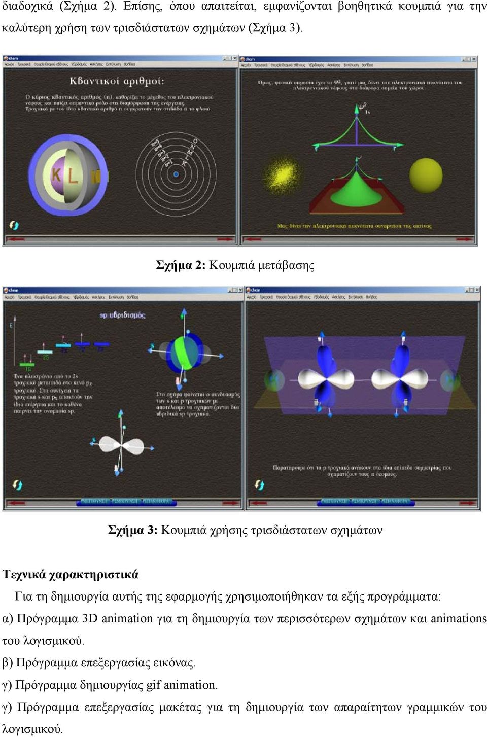 χρησιµοποιήθηκαν τα εξής προγράµµατα: α) Πρόγραµµα 3D animation για τη δηµιουργία των περισσότερων σχηµάτων και animations του λογισµικού.