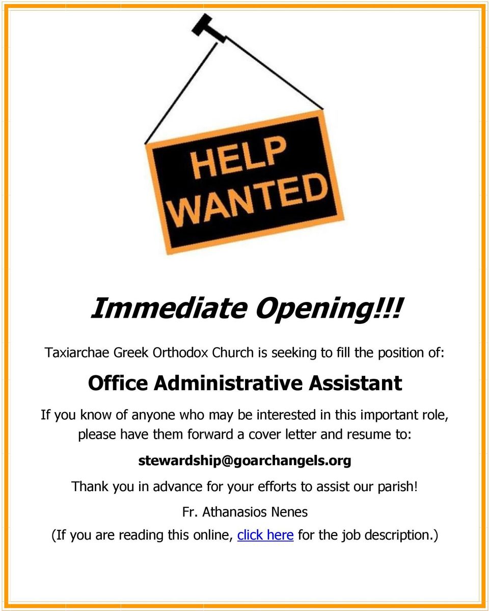 If you know of anyone who may be interested in this important role, please have them forward a cover