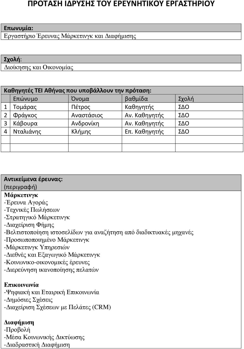 Κθηγητής ΣΔΟ Αντικείμεν έρευνς: (περιγρφή) Μάρκετινγκ -Έρευν Αγοράς -Τεχνικές Πωλήσεων -Στρτηγικό Μάρκετινγκ - ιχείριση Φήµης -Βελτιστοποίηση ιστοσελίδων γι νζήτηση πό διδικτυκές µηχνές