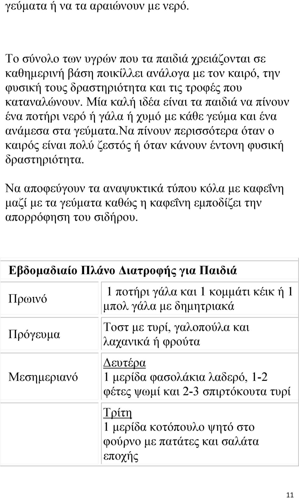 να πίνουν περισσότερα όταν ο καιρός είναι πολύ ζεστός ή όταν κάνουν έντονη φυσική δραστηριότητα.