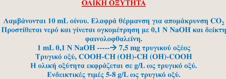 0,1 Ν NaOH και δείκτη φαινολοφθαλείνη.