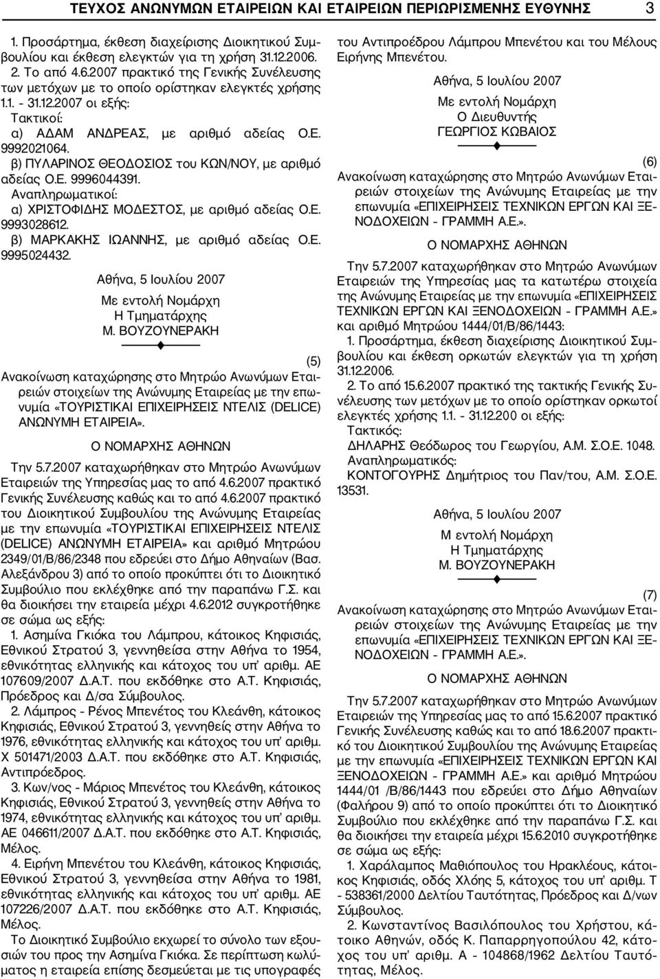 β) ΠΥΛΑΡΙΝΟΣ ΘΕΟΔΟΣΙΟΣ του ΚΩΝ/ΝΟΥ, με αριθμό αδείας Ο.Ε. 9996044391. Αναπληρωματικοί: α) ΧΡΙΣΤΟΦΙΔΗΣ ΜΟΔΕΣΤΟΣ, με αριθμό αδείας Ο.Ε. 9993028612. β) ΜΑΡΚΑΚΗΣ ΙΩΑΝΝΗΣ, με αριθμό αδείας Ο.Ε. 9995024432.