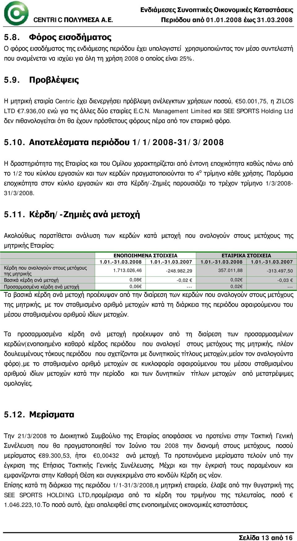 Management Limited και SEE SPORTS Holding Ltd δεν πιθανολογείται ότι θα έχουν πρόσθετους φόρους πέρα από τον εταιρικό φόρο. 5.10.
