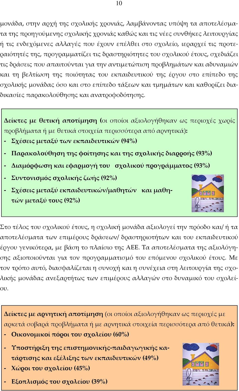 της ποιότητας του εκπαιδευτικού της έργου στο επίπεδο της σχολικής μονάδας όσο και στο επίπεδο τάξεων και τμημάτων και καθορίζει διαδικασίες παρακολούθησης και ανατροφοδότησης.