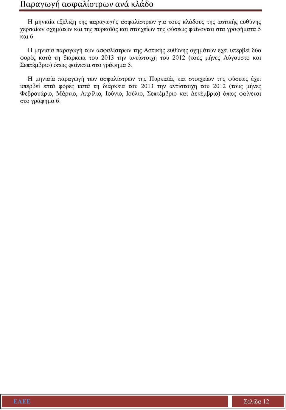 Η μηνιαία παραγωγή των ασφαλίστρων της Αστικής ευθύνης οχημάτων έχει υπερβεί δύο φορές κατά τη διάρκεια του 2013 την αντίστοιχη του 2012 (τους μήνες Αύγουστο και
