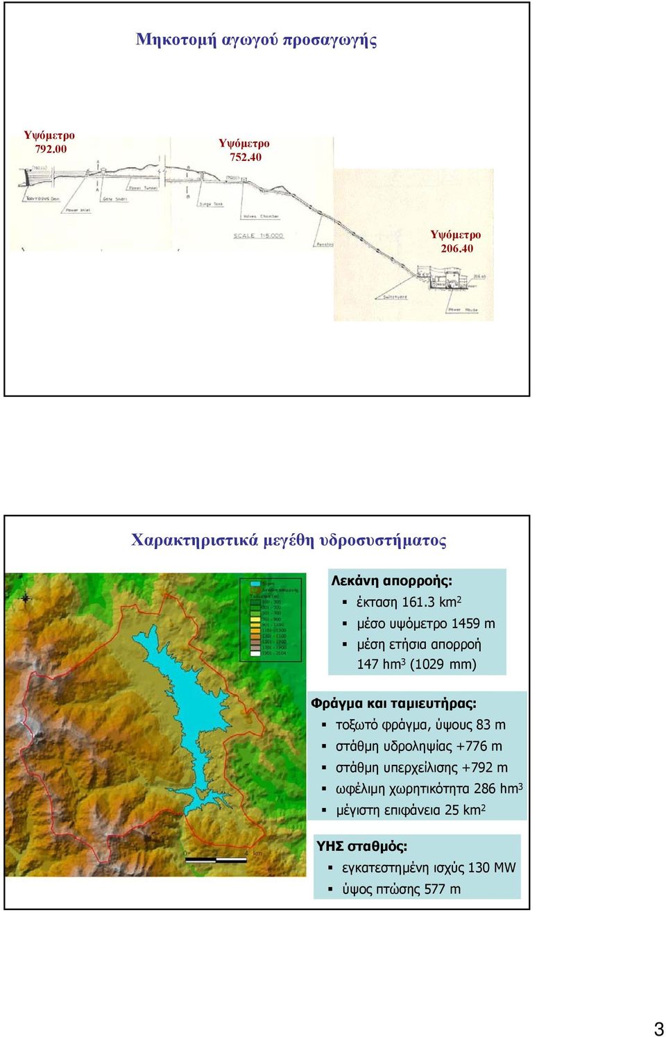 3 km 2 µέσο υψόµετρο 1459 m µέση ετήσια απορροή 147 hm 3 (1029 mm) Φράγµα καιταµιευτήρας: τοξωτό