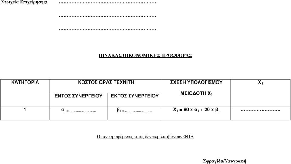 ΣΥΝΕΡΓΕΙΟΥ ΜΕΙΟ ΟΤΗ Χ 1 1 α 1 =. β 1 =.